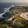 Scarborough Castle walls on the headland between the town's two bays