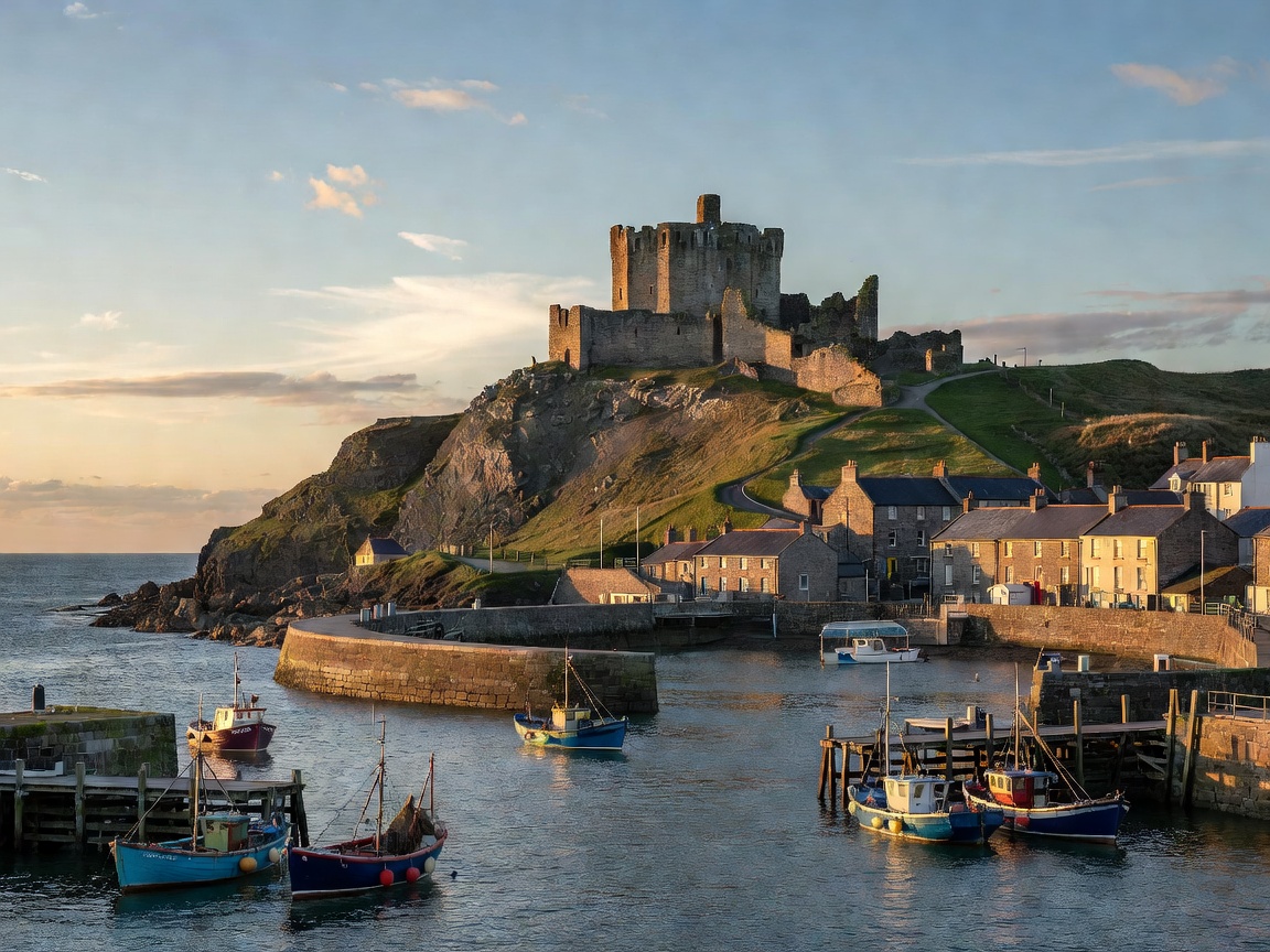 Scarborough South Bay harbour with the castle on its headland above